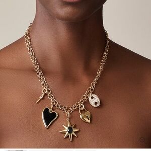 J.Crew Mixed-charm necklace Gold Necklace with Black Accents